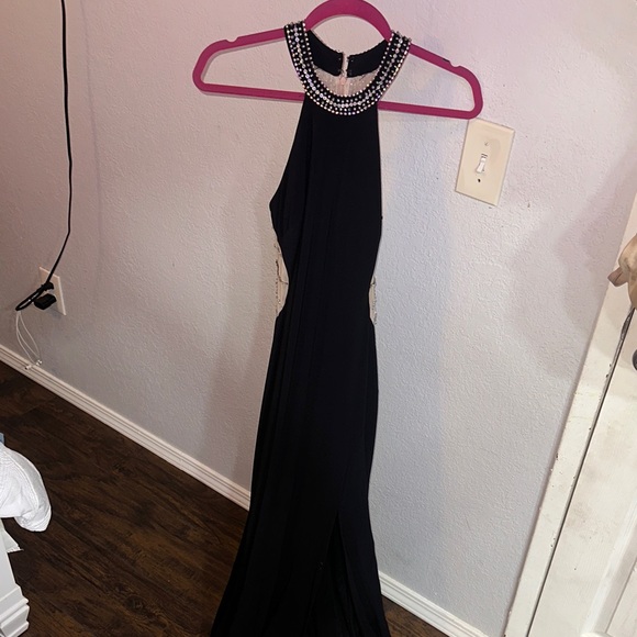 Blondie Nites Black Backless Dress with Pearl Accents - Picture 1 of 2